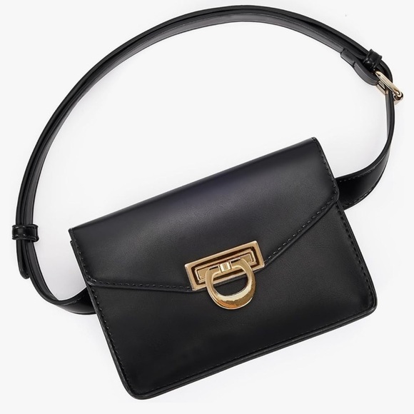Handbags - Elegant Black Leather Women's Belt Bag